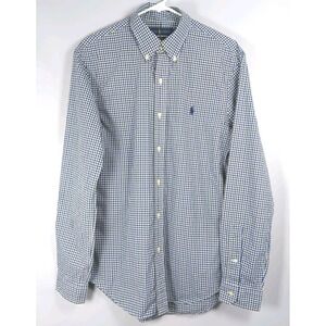 Ralph Lauren Navy Green Plaid Shirt‎ Mens M Slim Fit Long Sleeve Button Up